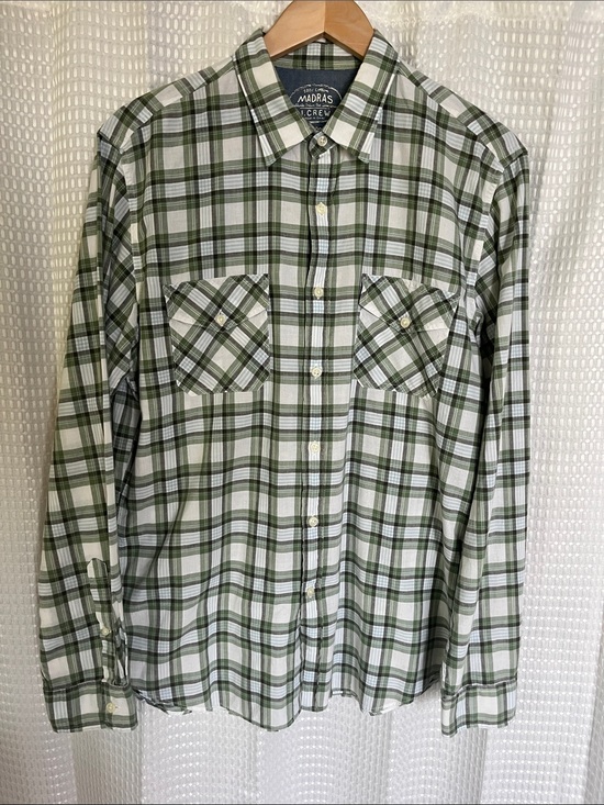 J. Crew Other - J.Crew Madras Plaid Button Front Shirt Green White Cotton Men's Large L